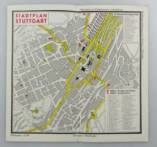 e9596 Alte Shell Stadtkarte Nummer 16 Stuttgart Stadtplan