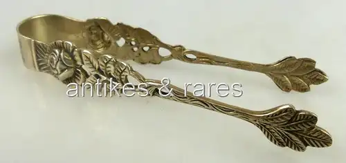 dekorative Zuckerzange in 800 (Ag) Silber Antikko mit Rosenmuster