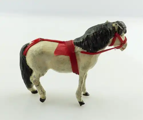e9399 Antikspielzeug Tier Masse Figur Lineol Pony weiß mit Zaumzeug