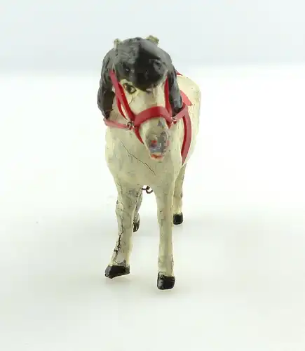 e9399 Antikspielzeug Tier Masse Figur Lineol Pony weiß mit Zaumzeug