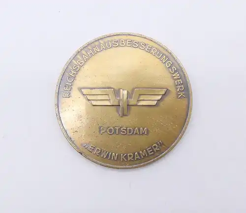e12476 Medaille Erwin Kramer 150 Jahre Eisenbahnwerkstätten in Potsdam 1988 OVP