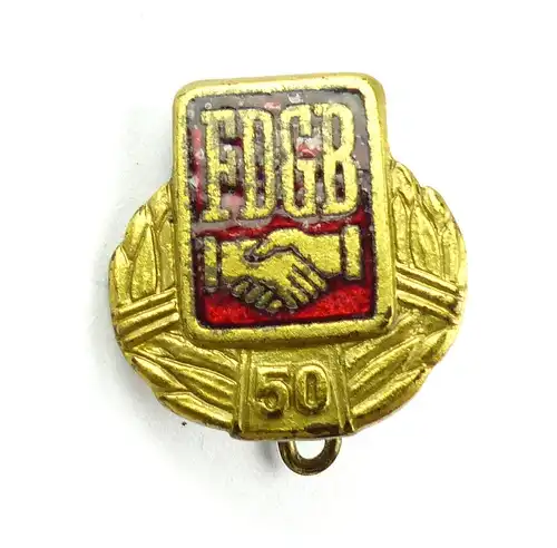 #e6903 50 Jahre FDGB Freier Deutscher Gewerkschaftsbund emailliert goldfarben