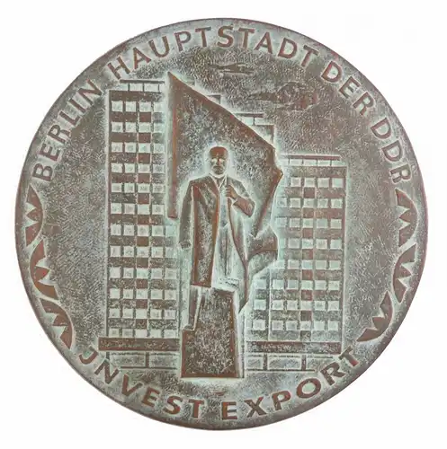 #e6628 Große DDR Medaille im Etui Berlin Invest Export Messingguss bronziert