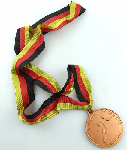 #e5549 DDR Medaille in Bronze V. Wehrspartakiade der GST Halle 1985