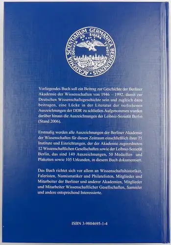 Die Berliner Akademie der Wissenschaften und ihre Auszeichnungen 1946 bis 2006