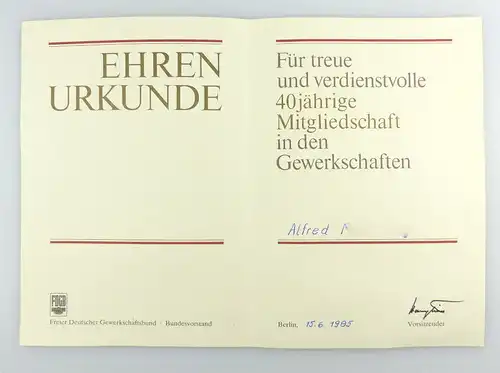 #e2704 2 Abzeichen jeweils mit Urkunde für 25 und 40-jährige Mitgliedschaft FDGB