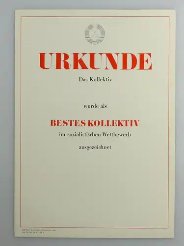 blanco Urkunde: Bestes Kollektiv im sozialistischen Wettbewerb, so258