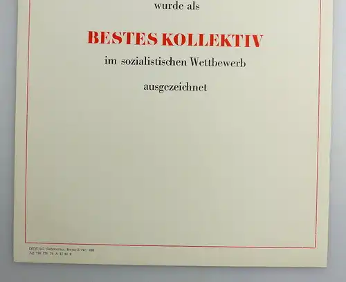 blanco Urkunde: Bestes Kollektiv im sozialistischen Wettbewerb, so258