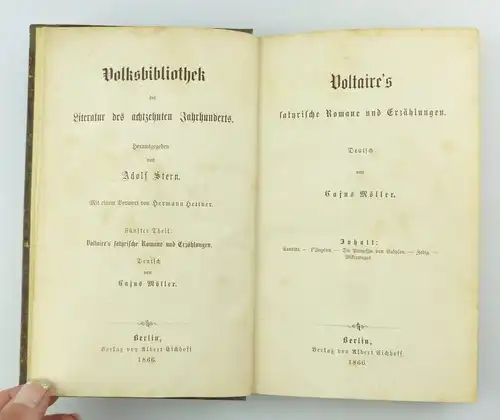 #e7546 Original altes Buch von 1866 Voltaire`s satyrische Romane und Erzählungen