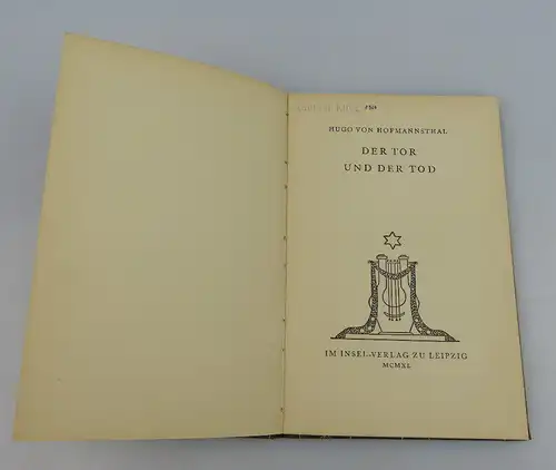 Insel Bücherei: Inselbuch Nr.28 Der Tor und der Tod Hofmannthal bu0508