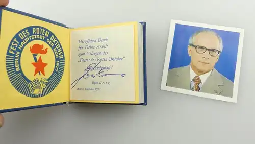 e12374 Minibuch mit Widmung Egon Krenz An das X Parlament der FDJ Erich Honecker