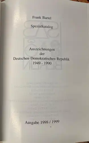 DDR Spezialkatalog 1949-1990, Ausgabe 1998/99 Frank Bartel Auszeichnung H405