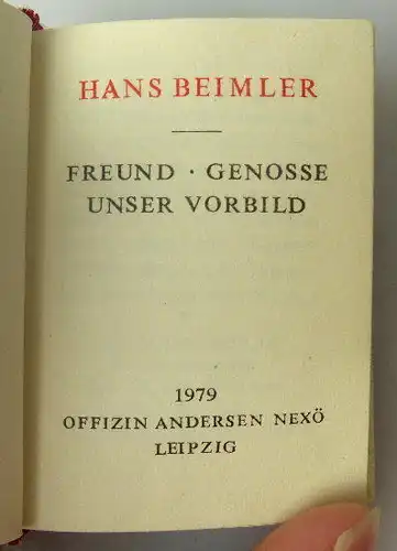 Minibuch: Hans Beimler Freund Genosse unser Vorbild 1979, Buch1477