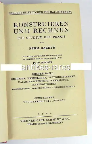 Haeders Hilfsbuch für Maschinenbau Band I von 1954