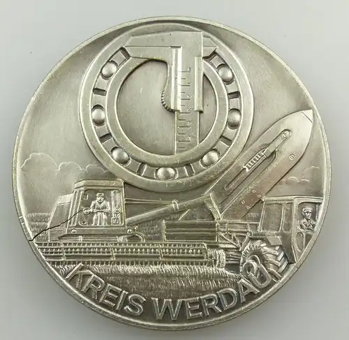 e9452 Alte DDR Medaille Kreis Werdau Mähdrescher Traktor silberfarben