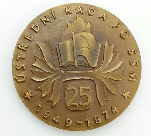 #e7847 Original alte Medaille mit Etui Ustredni Rada Po SSM 1949-1974 25 Jahre