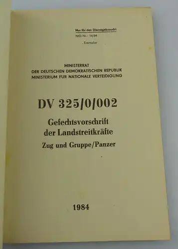 Gefechtsvorschrift der Landstreitkräfte 1984 Zug und Gruppe / Panzer, Buch2563