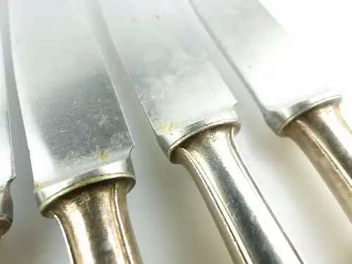 #e4971 6 alte Messer mit Griffen in 90er Silberauflage und rostfreien Klingen