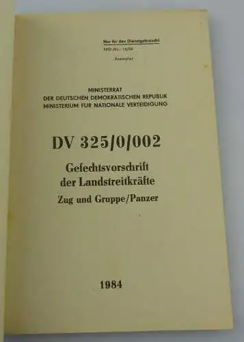 Gefechtsvorschrift der Landstreitkräfte 1984 Zug und Gruppe / Panzer, Buch2563