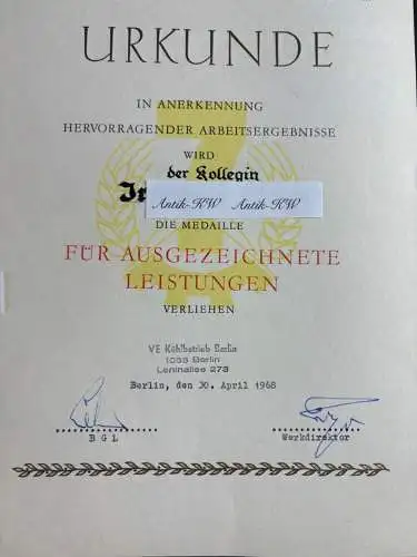 Original DDR Urkunden Konvolut sehr schön y0016