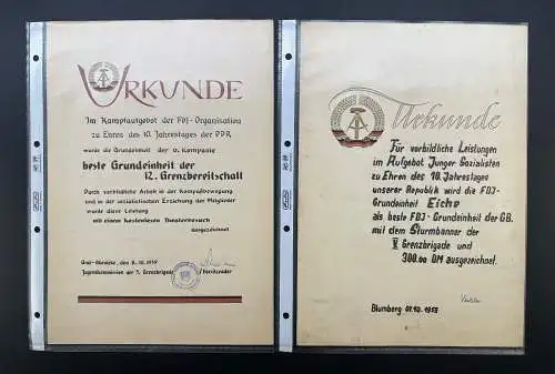 2 seltene Urkunden DDR Grenzbrigade und Grenzbereitschaft von 1959
