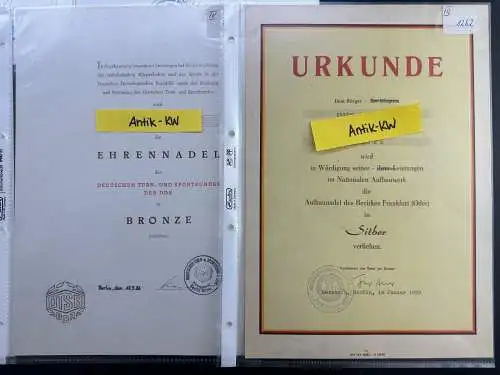 original altes DDR Konvolut mit 9 Urkunden und Auszeichnungen 1959-1988