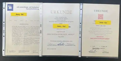 original altes DDR Konvolut mit 7 Urkunden und Auszeichnungen 1965-1972