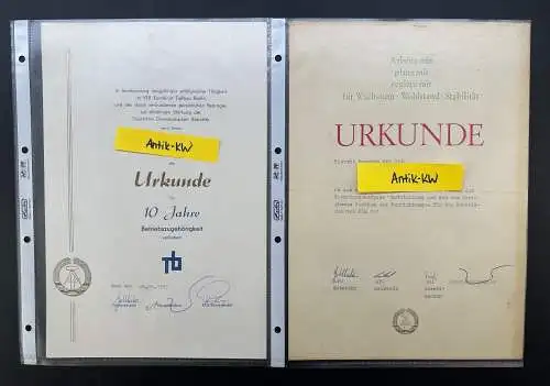 original altes DDR Konvolut mit 10 Urkunden und Auszeichnungen