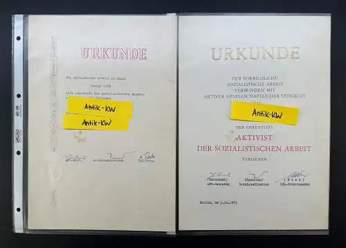 original altes DDR Konvolut mit 10 Urkunden und Auszeichnungen