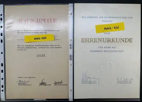 original altes DDR Konvolut mit Urkunden und Auszeichnungen 1966-1974