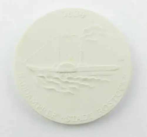 e12125 Meissen Porzellan Medaille Raddampfer 1834 Schifffahrtsmuseum Rostock