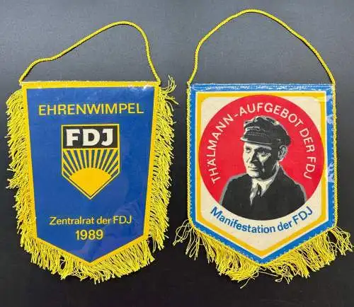 2 Wimpel FDJ Thälmann Aufgebot selten und Ehrenwimpel FDJ 1989 y0090