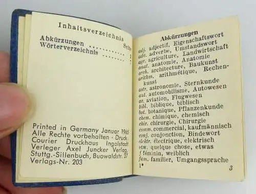 Minibuch: Junkers Kleinwörterbuch II. Deutsch - Französisch 1965 Buch1553