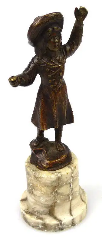 original alte Bronze Mädchen mit Hut hinten signiert un063 0
