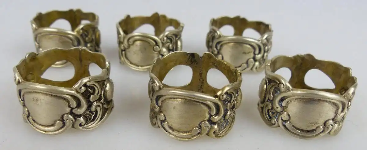 6 alte Serviettenringe in 800 (Ag) Silber mit Rosendekor (norb717) 0