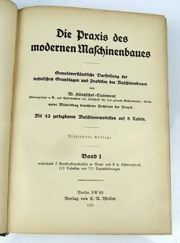 2 Bände Praxis moderner Maschinenbau 1926 Häntzschel