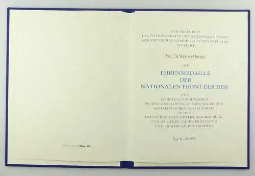 E12356 Urkunde für Ehrenmedaille der Nationalen Front der DDR Berlin 1982