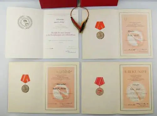 E12344 6 kleine Urkunden Kampfgruppen für treue Dienste Verdienstmedaille etc