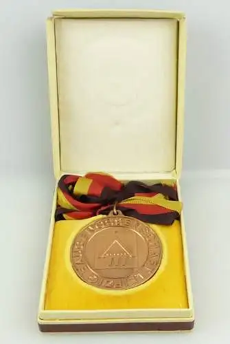 e12043 Original alte Bronzemedaille Sportfest Baugenossenschaft Leipzig in OVP