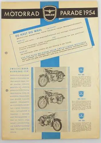 e11828 Original alter Prospekt Motorrad Parade 1954 Adler 