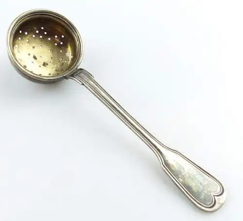 e11672 Antikes versilbertes Teesieb Augsburger Faden Jürst mit Gravur 