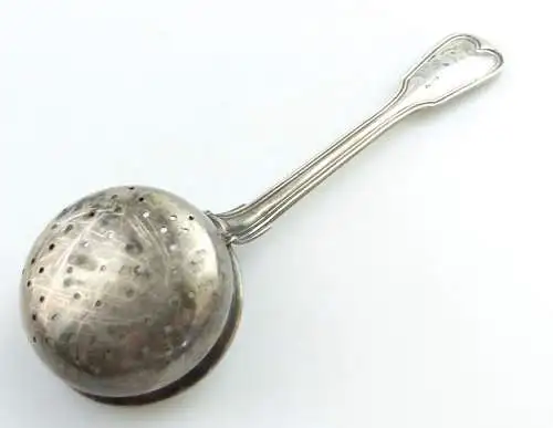 e11672 Antikes versilbertes Teesieb Augsburger Faden Jürst mit Gravur 