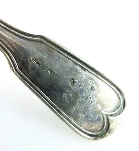 e11672 Antikes versilbertes Teesieb Augsburger Faden Jürst mit Gravur 