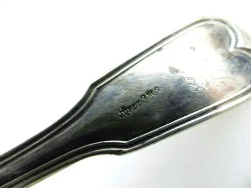 e11672 Antikes versilbertes Teesieb Augsburger Faden Jürst mit Gravur 
