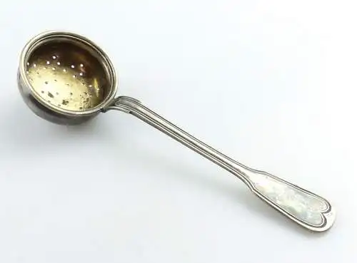 e11672 Antikes versilbertes Teesieb Augsburger Faden Jürst mit Gravur 