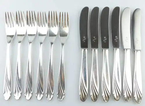 e11670 Dessertbesteck 6 Gabeln uns 6 Messer WMF Modell Wien 4000 versilbert 
