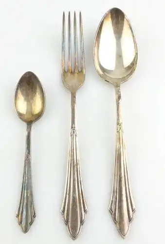 e11206 WMF Fächermuster 3 versilberte Teile Gabel Esslöffel Kaffeelöffel 