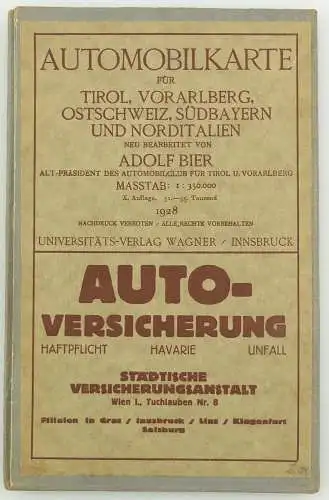 E11069 Automobilkarte für Tirol Vorarlberg Ostschweiz Südbayern Norditalien 1928