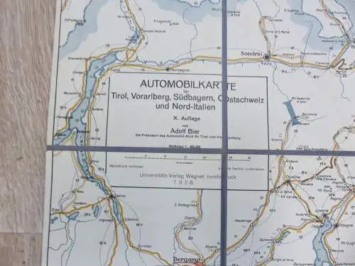 e11069 Automobilkarte für Tirol Vorarlberg Ostschweiz Südbayern Norditalien 1928