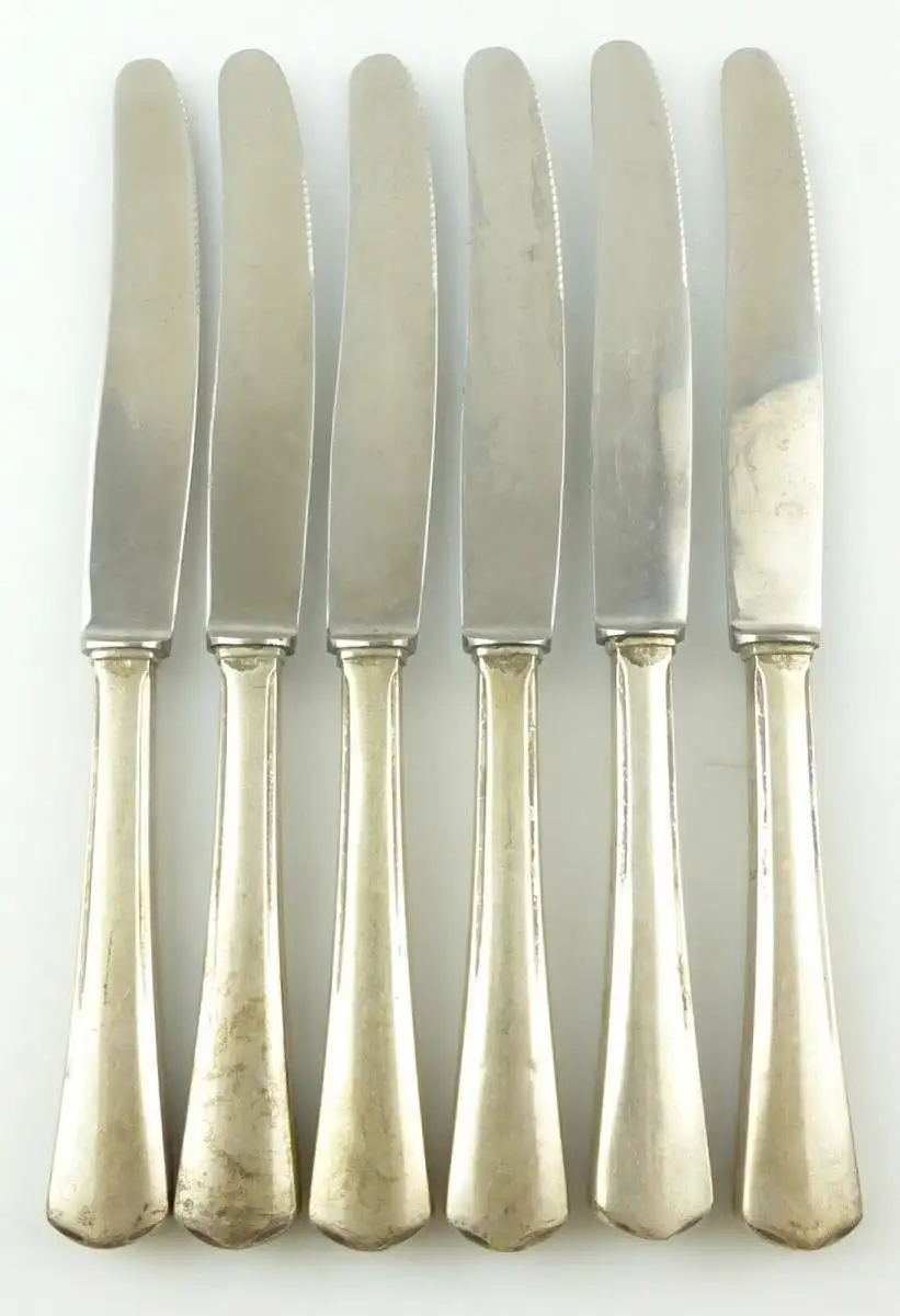 e11053 6 große Essmesser mit Griffen aus 800er Silber  1